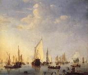VELDE, Willem van de, the Younger Ships in the Roads oil on canvas